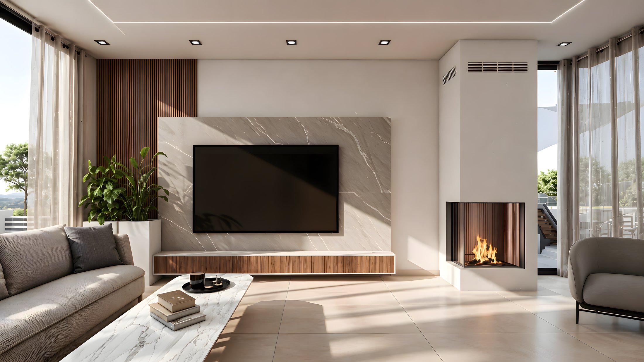 Salon · Şömine & TV Alanı