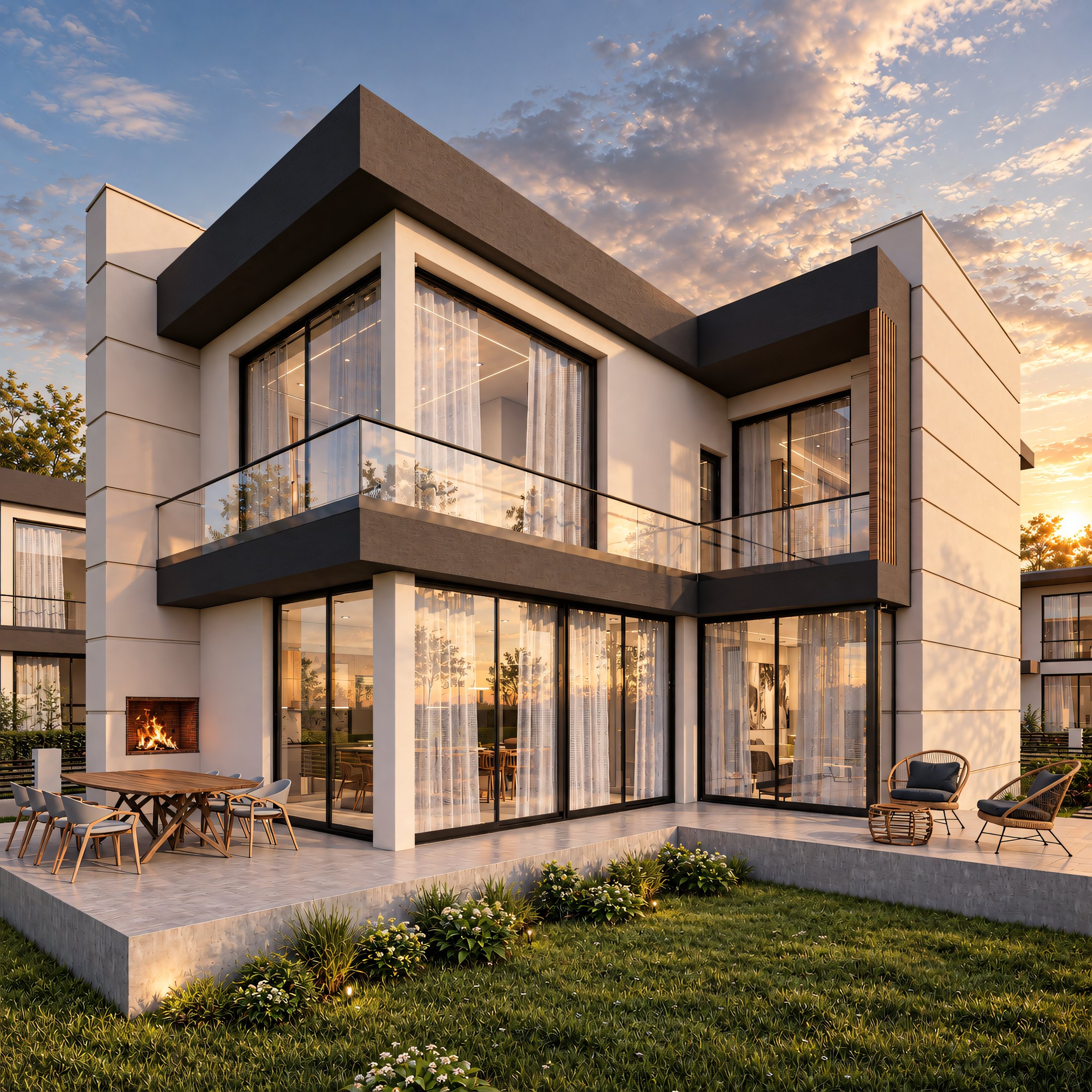 Nova Life Sitesi A1–A2 villası bahçe ve teras cephesi
